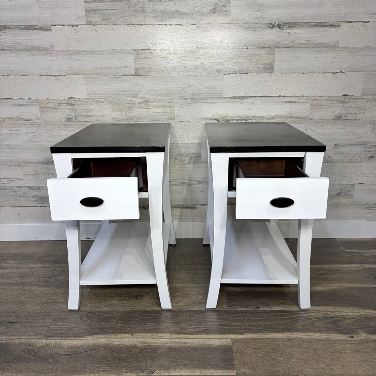 Refinished nightstands set of 2, white with black tops