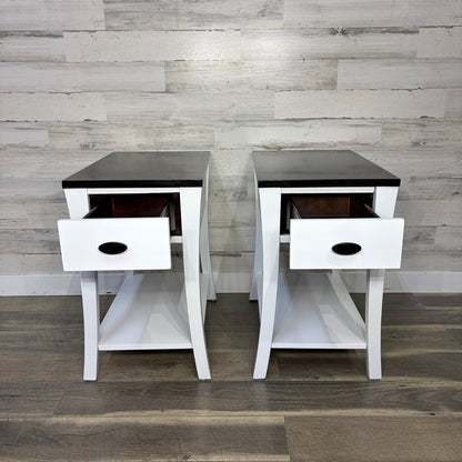 Refinished nightstands set of 2, white with black tops