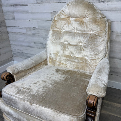 Vintage Velvet Armchair on Wheels