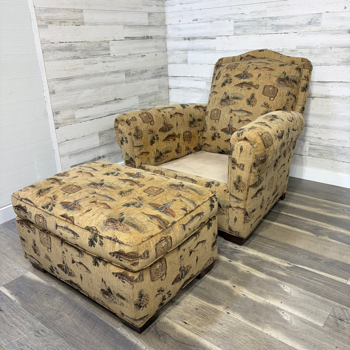 Custom Fishing Print Chair & Ottoman