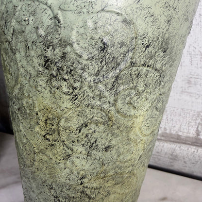 Set of 2 sage green metal wall pocket planters, texture closeup