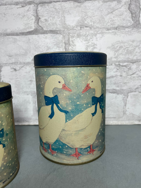 Vintage Nesting Winter Goose Tin Canister Set