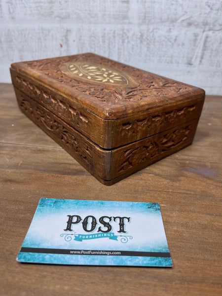 Vintage Wooden Carved Floral Trinket Box
