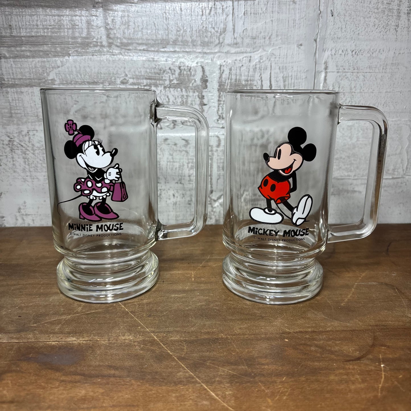 Vintage Disney Mickey and Minnie Mouse Glass Mug Set