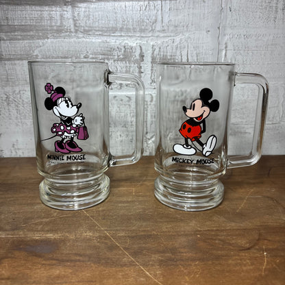 Vintage Disney Mickey and Minnie Mouse Glass Mug Set