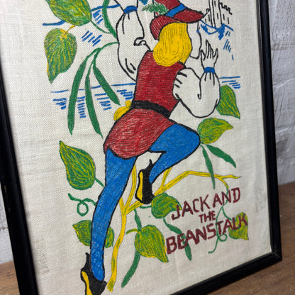 Vintage Hand-Embroidered Textile Art “Jack And The Beanstalk”
