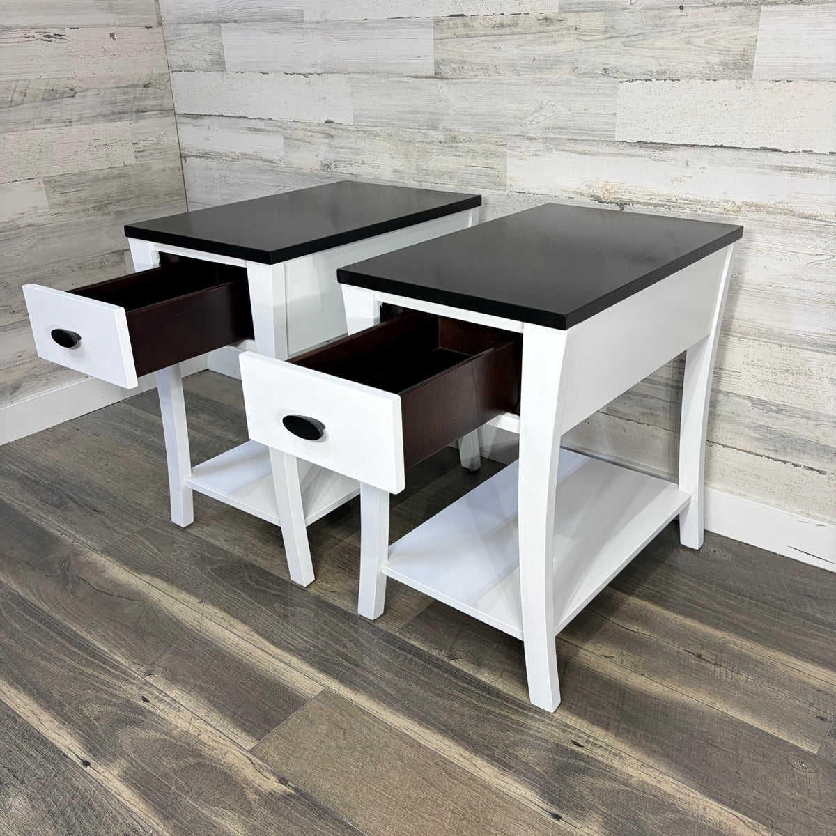 Refinished nightstands set of 2, white with black tops