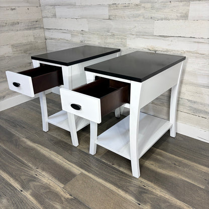 Refinished nightstands set of 2, white with black tops