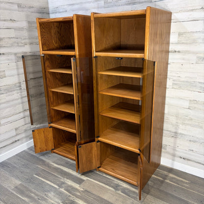 both cabinets open, angled view