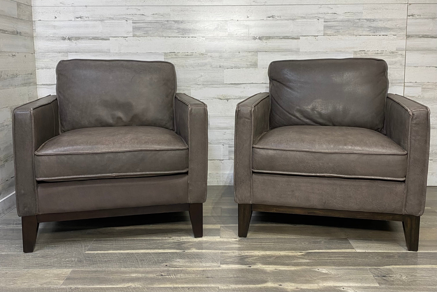 Set Of 2 Gray Leather Chairs