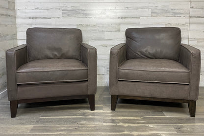 Set Of 2 Gray Leather Chairs