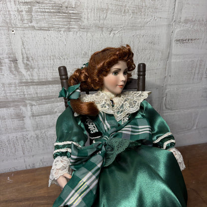 Vintage Paradise Galleries Victorian Porcelain Musical Doll On Rocking Chair