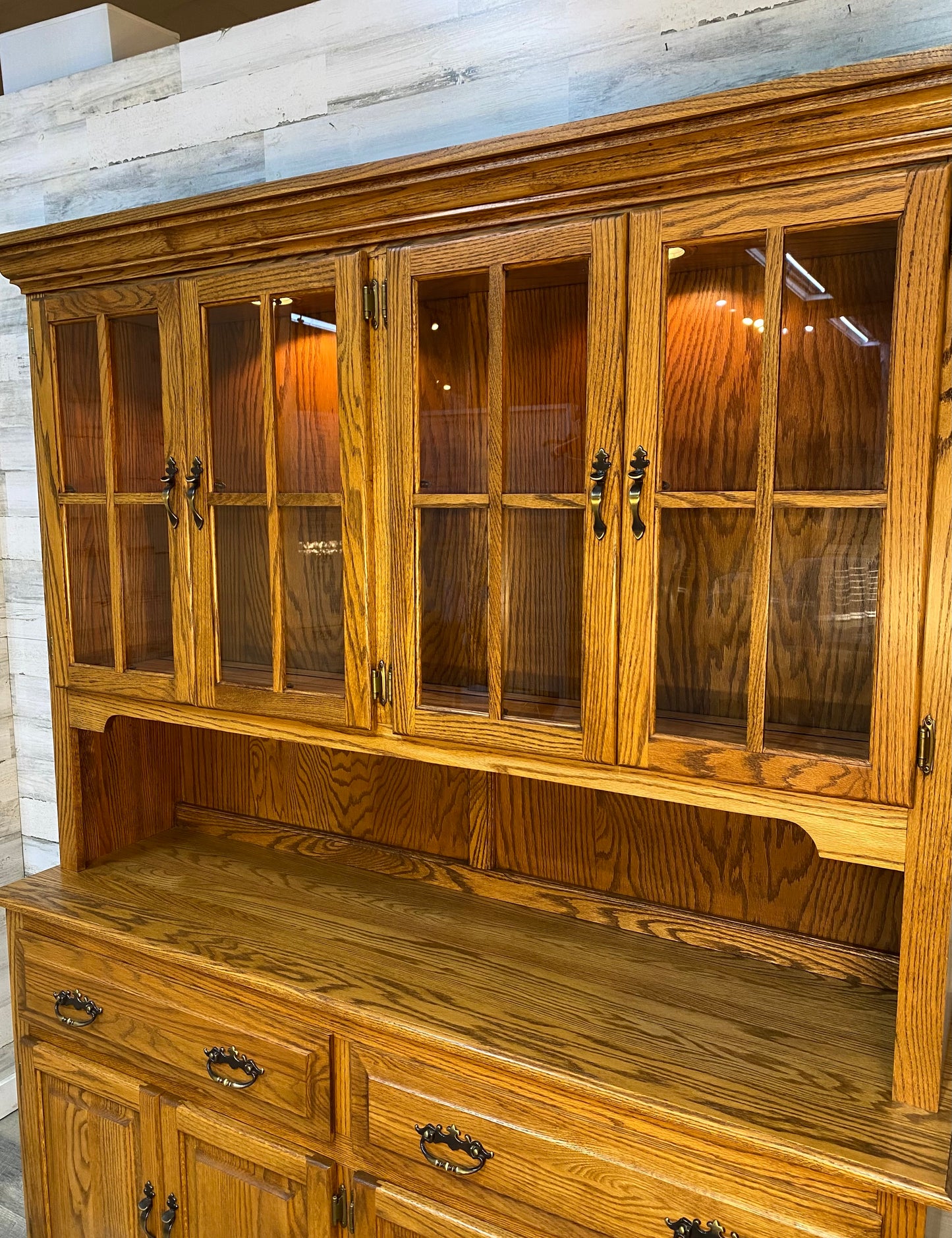 2pc Oak China Hutch