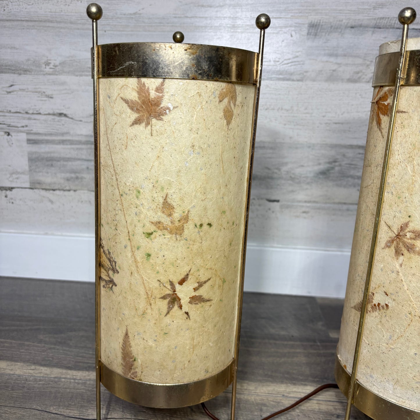 Mid Century Leaf Butterfly Deadstock Cylinder Lamp Set Of Two