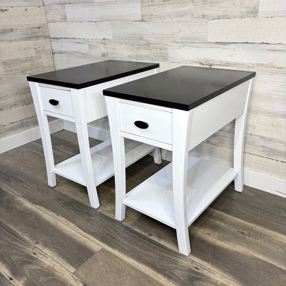 Refinished nightstands set of 2, white with black tops
