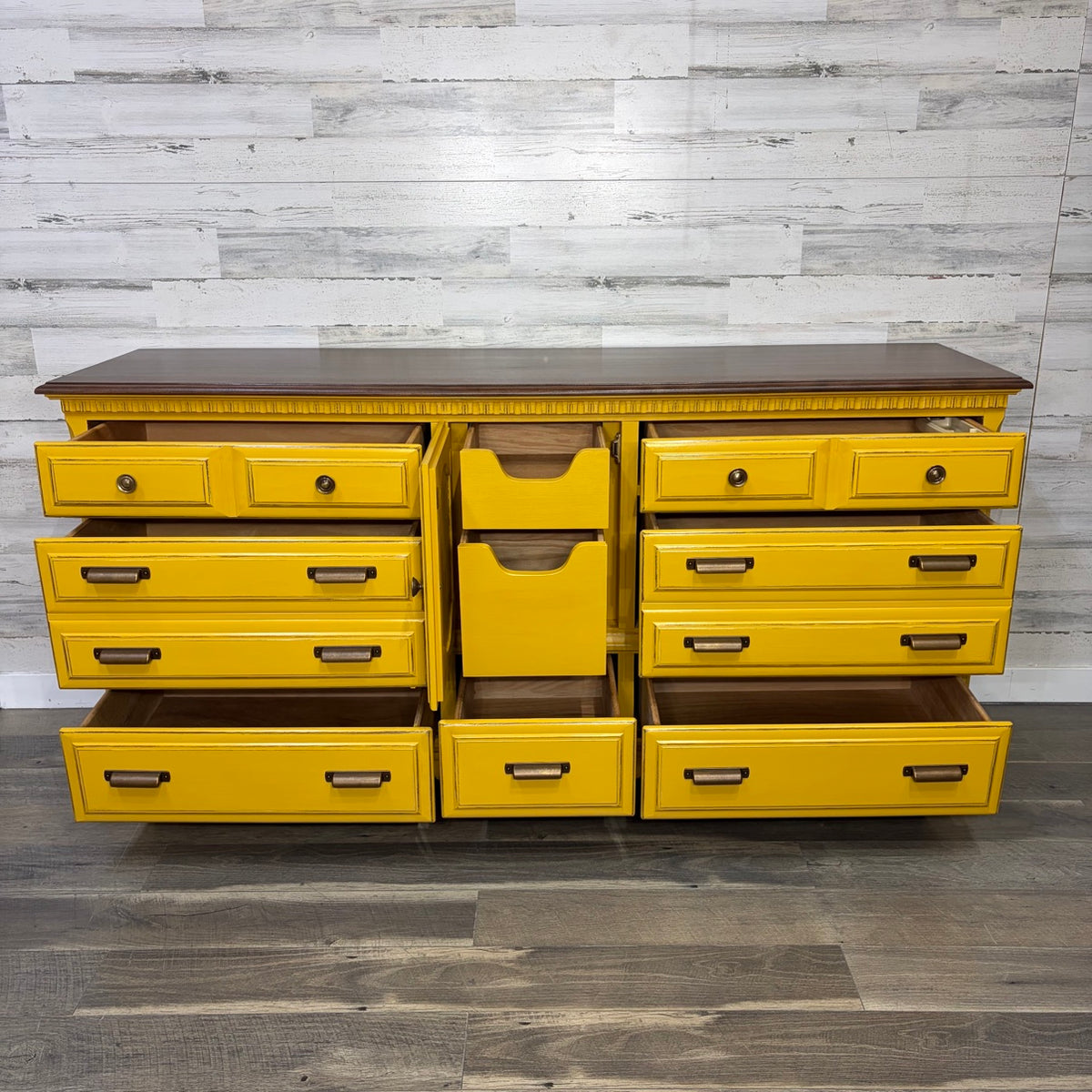 Dresser with drawers open showing center cabinet