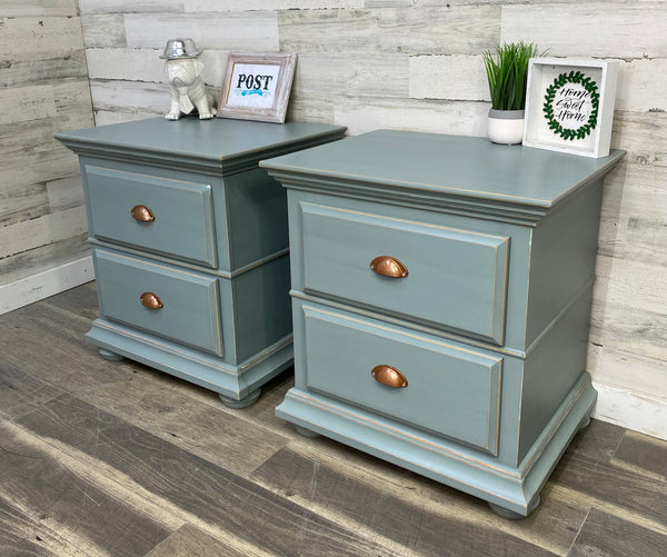 Set Of Blue Gray Nightstands