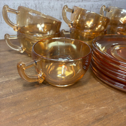 Vintage Jeanette Glass Marigold Iridescent Carnival Glass Teacups And Saucers Set