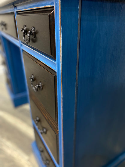 Navy Blue Desk W/ Dark Wood