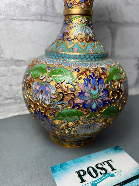 Vintage Chinese Cloisonne Lotus Flowers Vase