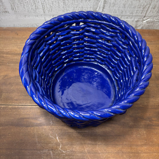 Cobalt Blue Woven Wicker Ceramic Planter