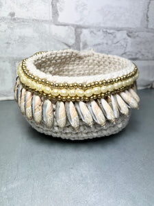 Crochet Basket W/ Shell and Pearl Detailing