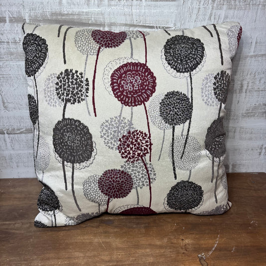 Large Burgundy And Gray Floral Accent Pillow