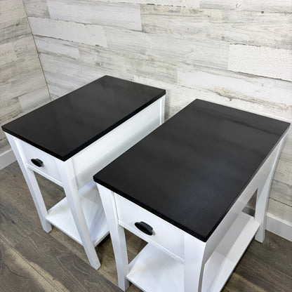 Refinished nightstands set of 2, white with black tops
