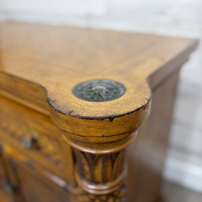 Nightstand top with compass-rose medallion inlays