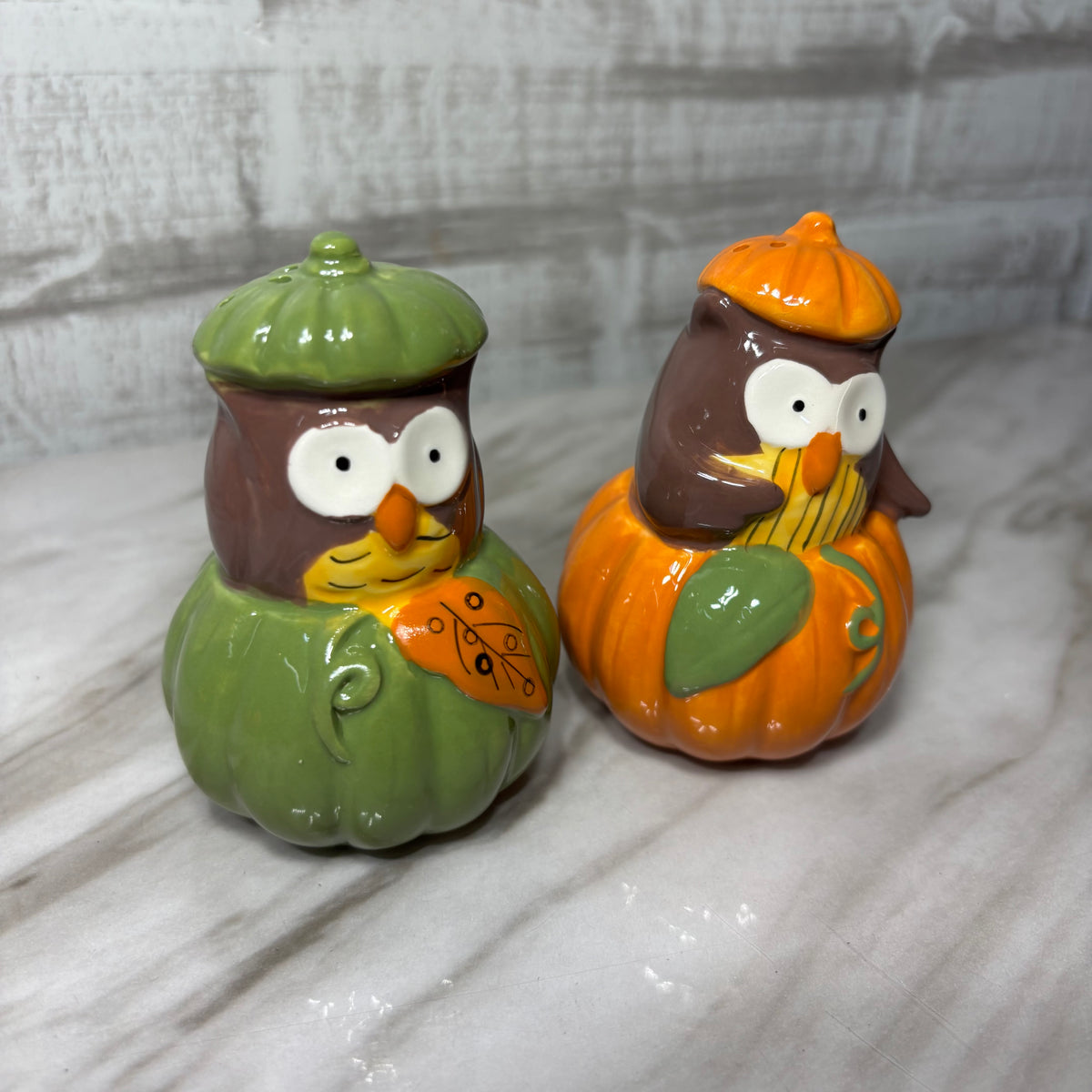 Owl In Pumpkin Salt & Pepper Shaker Set