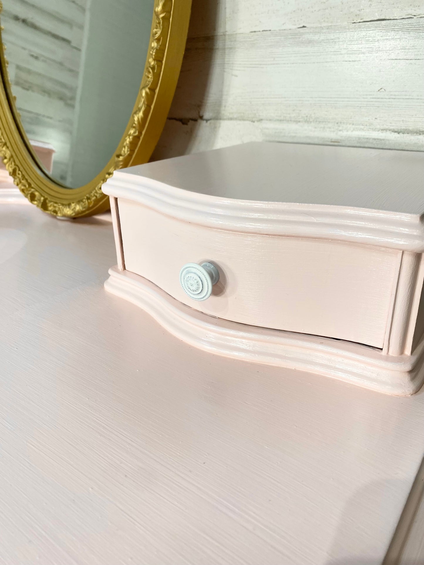 Pink & Gold Antique Vanity Desk & Mirror