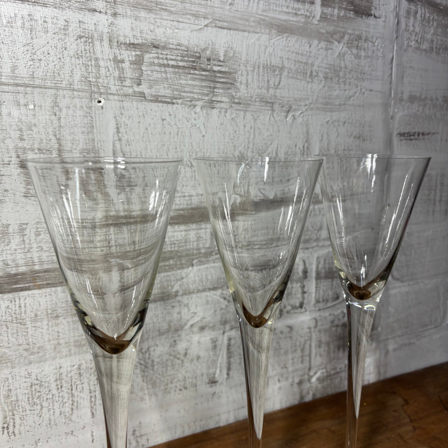 Vintage Tall Crystal Fluted Champagne Glasses Set Of 3