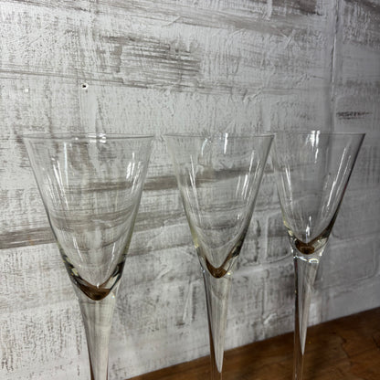 Vintage Tall Crystal Fluted Champagne Glasses Set Of 3