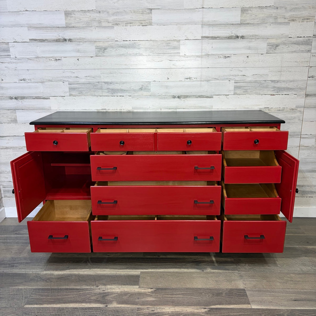 Buffet with drawers open, front view