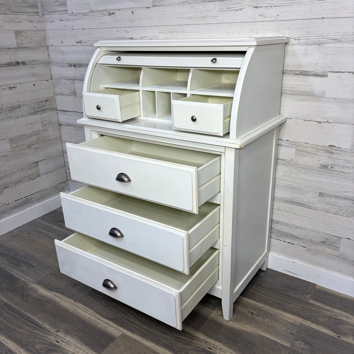 Refinished white roll top desk — photo 8