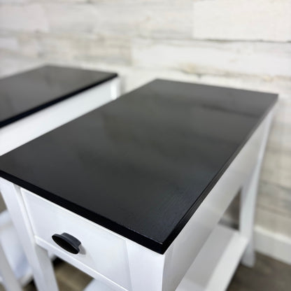 Refinished nightstands set of 2, white with black tops
