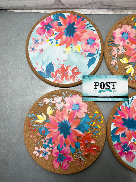 Floral Print Cork Trivet Set Of 4