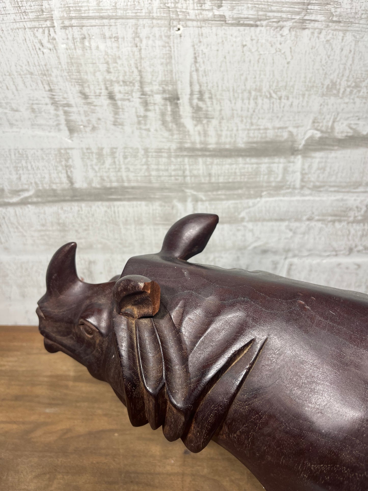 Carved Wooden Rhino Sculpture