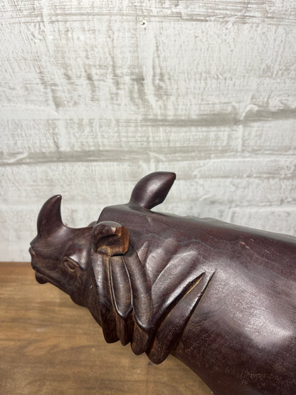 Carved Wooden Rhino Sculpture