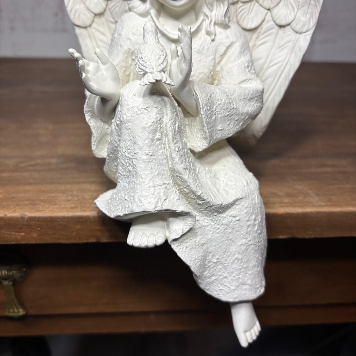 Indoor Outdoor Angel Holding A Bird Statue