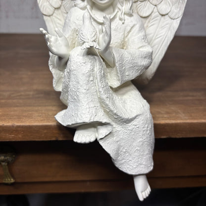 Indoor Outdoor Angel Holding A Bird Statue