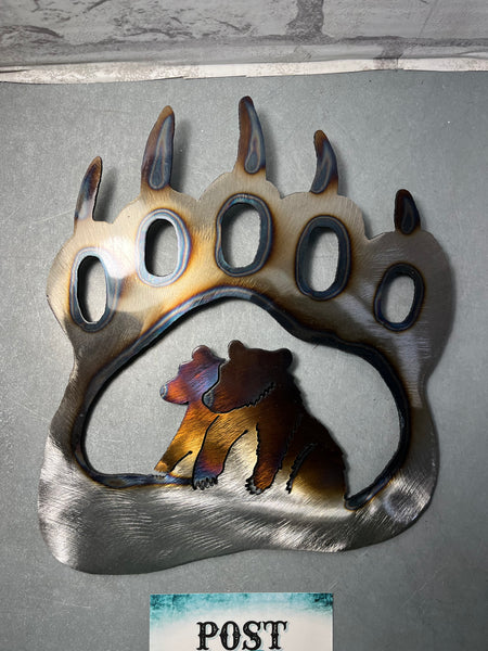 Metal Bear Claw With Baby Cubs Wall Decor