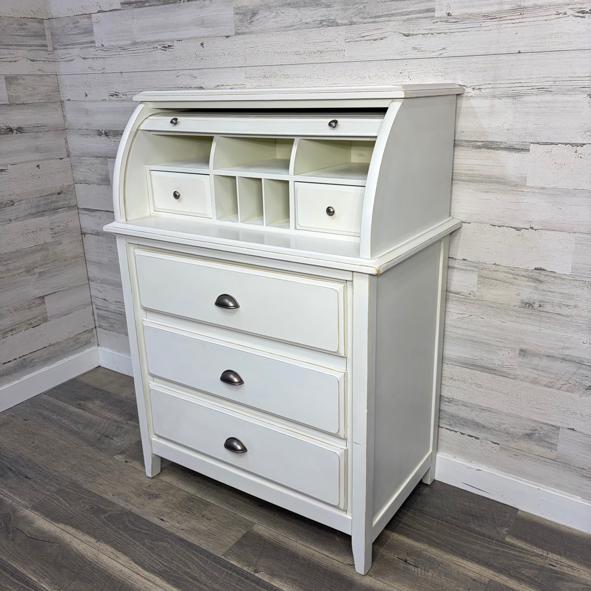 Refinished white roll top desk — photo 9