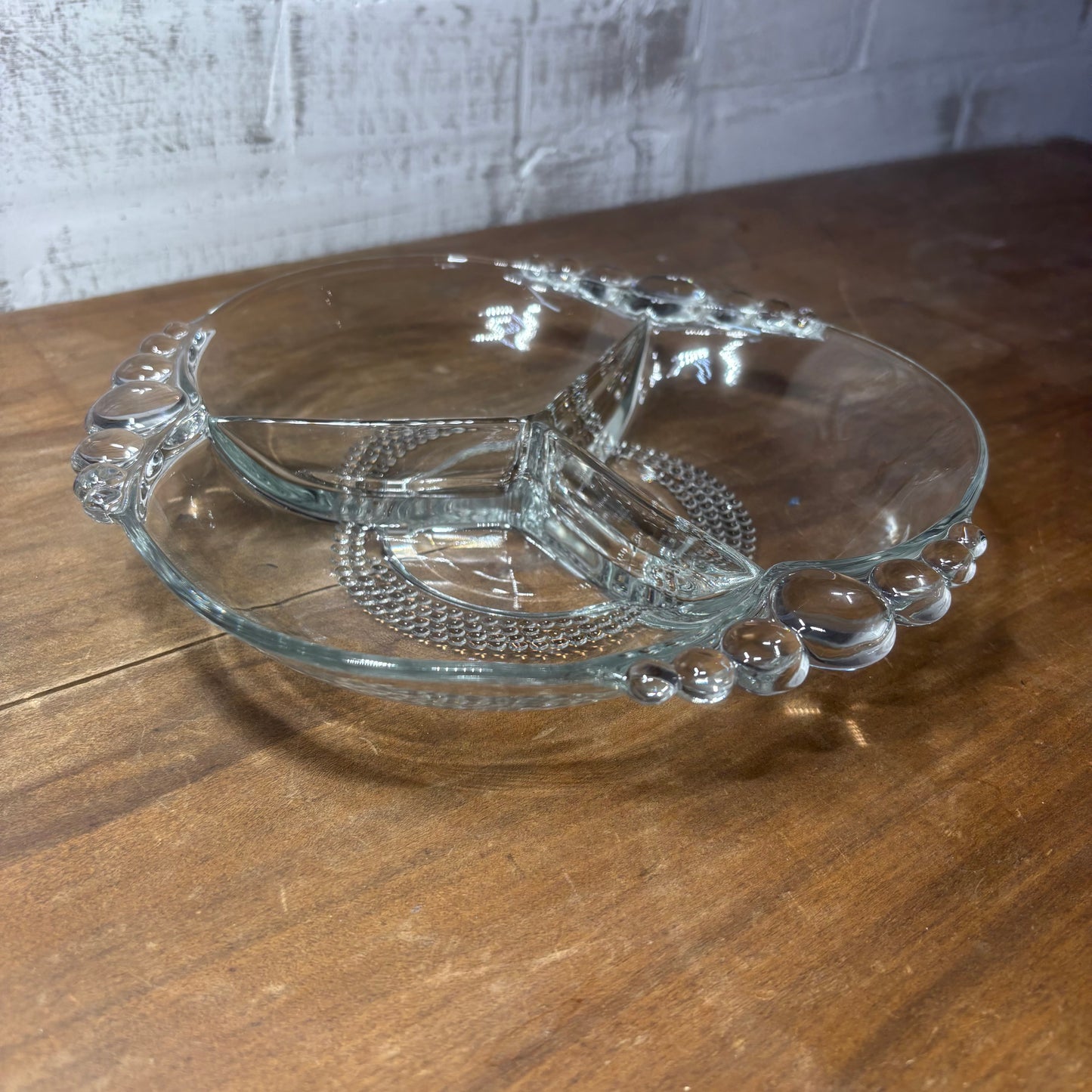 Duncan And Miller Glass “Tear Drop” 3 Section Candy Dish