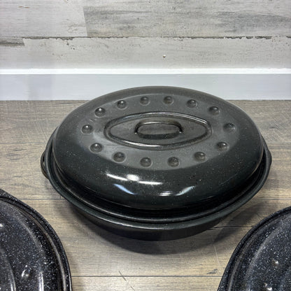 Speckled Enameled Ware Oven Roaster Set Of 3