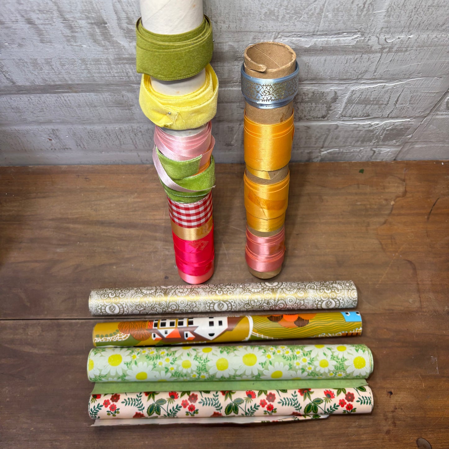 Vintage Wrapping Paper & Ribbon Bundle