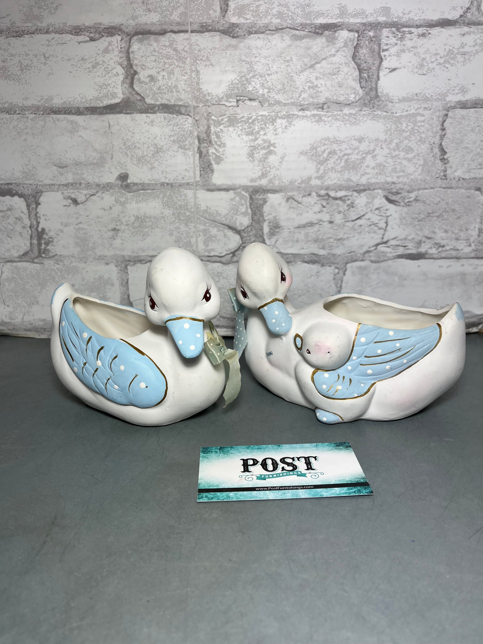 Vintage White & Blue Duck Ceramic Figurine