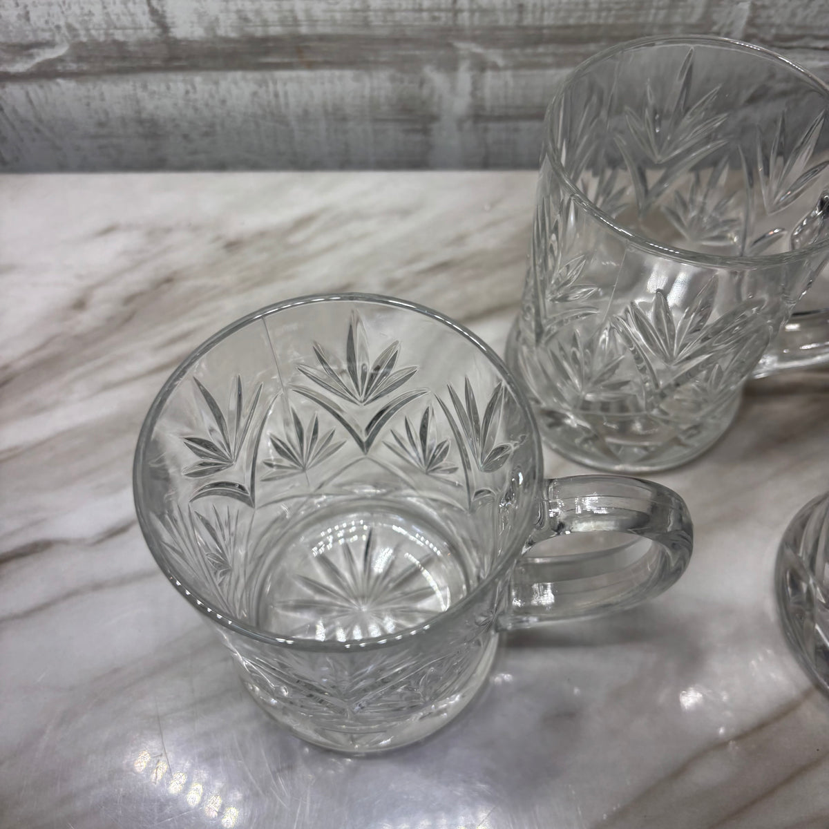 Vintage Paul Sebastian Clear Glass Mugs with Starburst Design