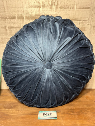Blue Velvet Round Cushioned Pillow