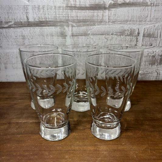 Mid Century Anchor Hocking Laurel Pattern Set Of 5 Glasses
